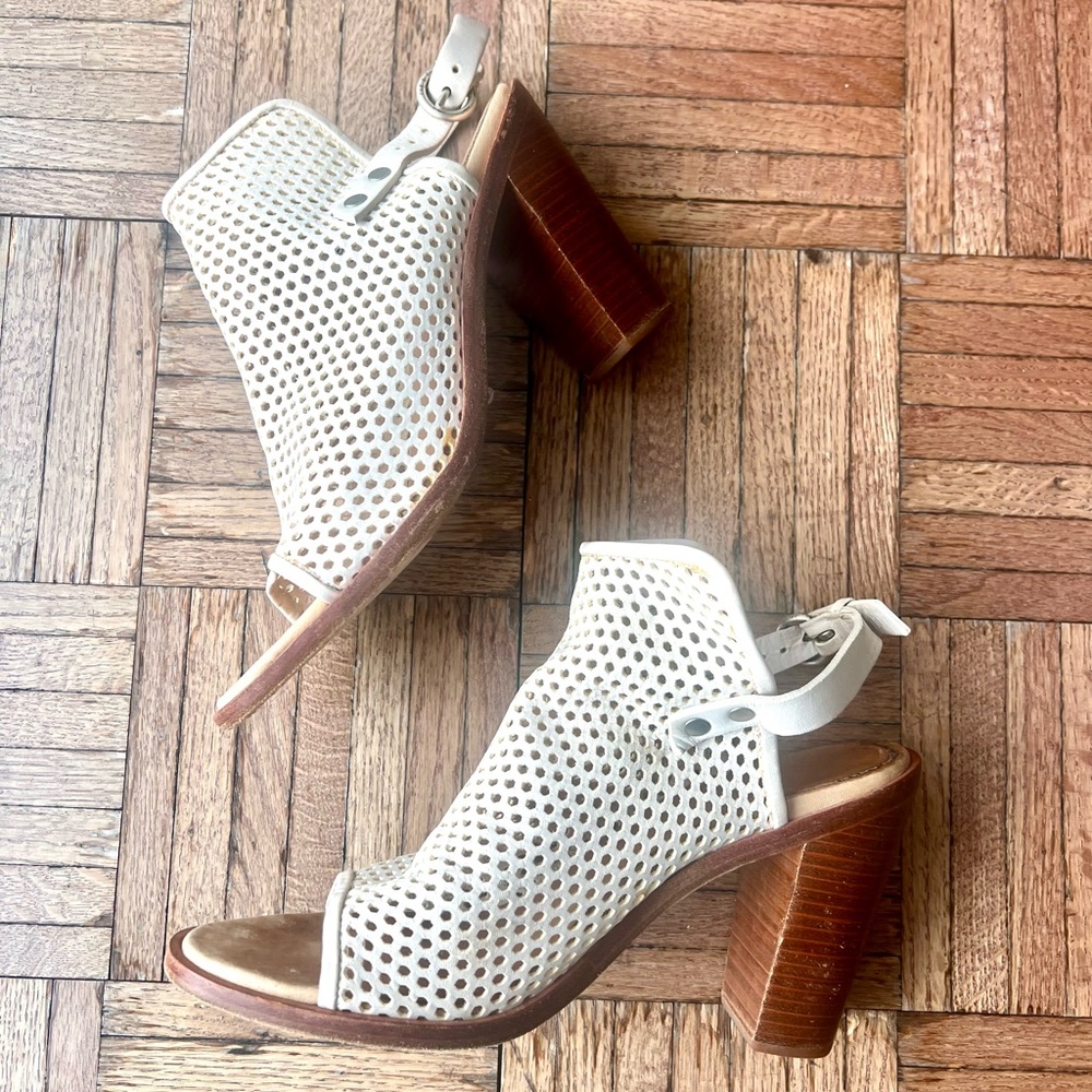Rag & Bone Creamy White and Brown Wood Open Toe Heels size EU 41 (10.5 - 11)
